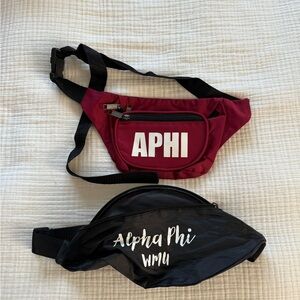 Burgundy "APHI" & Black "Alpha Phi WMU" Fanny Packs Duo